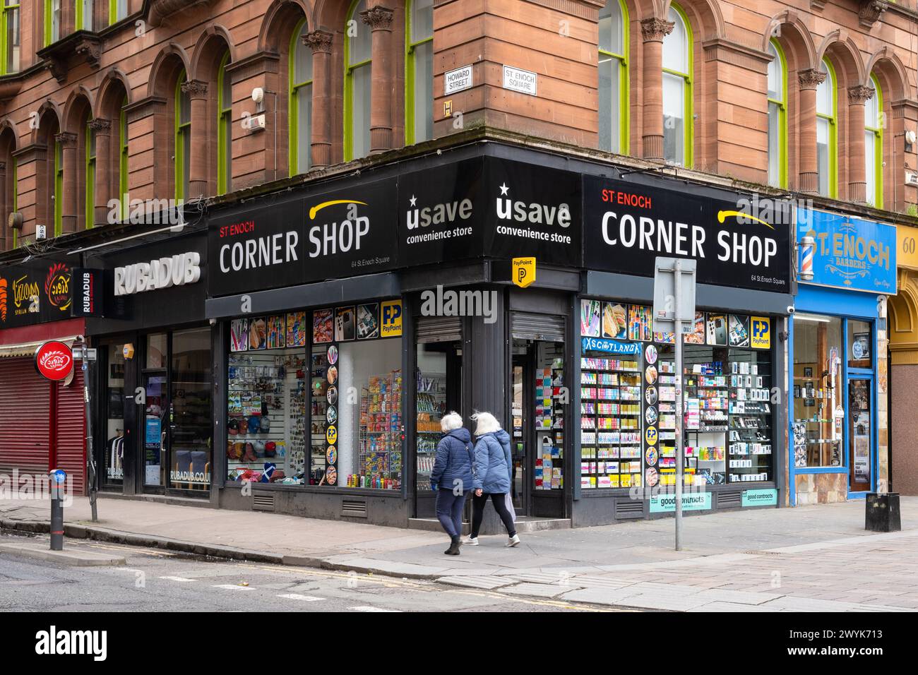 Corner Shop Glasgow - Usave St Enoch Corner Shop, Glasgow, Scozia, Regno Unito Foto Stock
