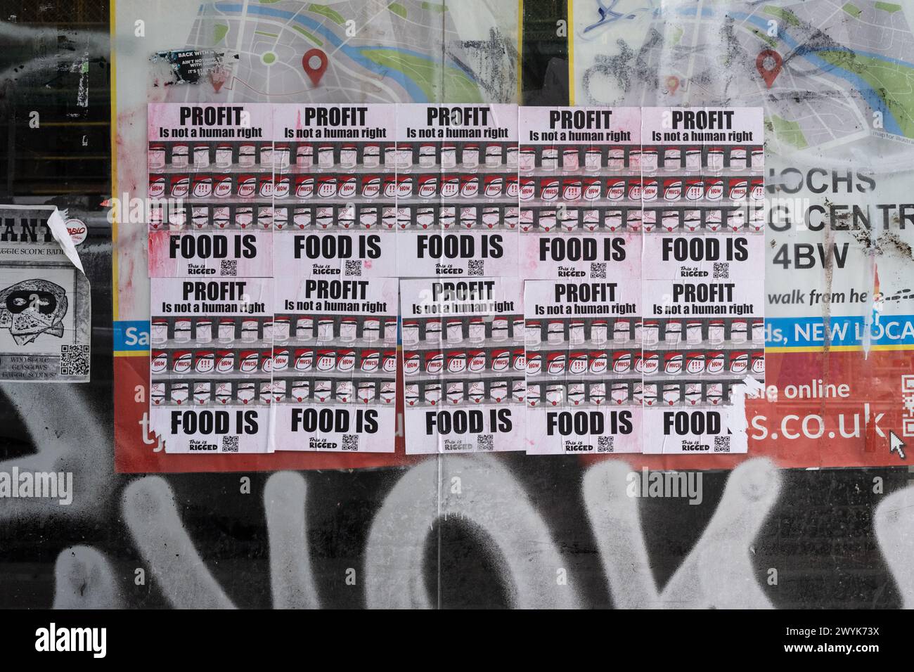 Questi sono manifesti di protesta per i prezzi dei prodotti alimentari truccati Glasgow Scozia Regno Unito Foto Stock