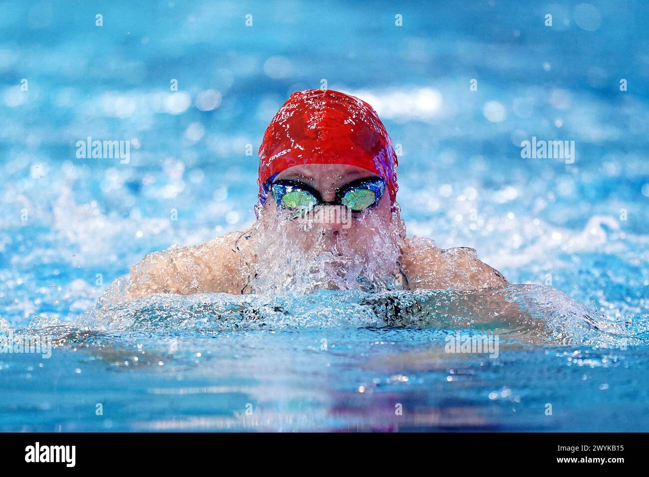 Nellie Clark in azione durante i 100m Breaststroke Heats femminili il sesto giorno dei Campionati britannici di nuoto del 2024 al London Aquatics Centre di Londra. Data foto: Sabato 6 aprile 2024. Foto Stock