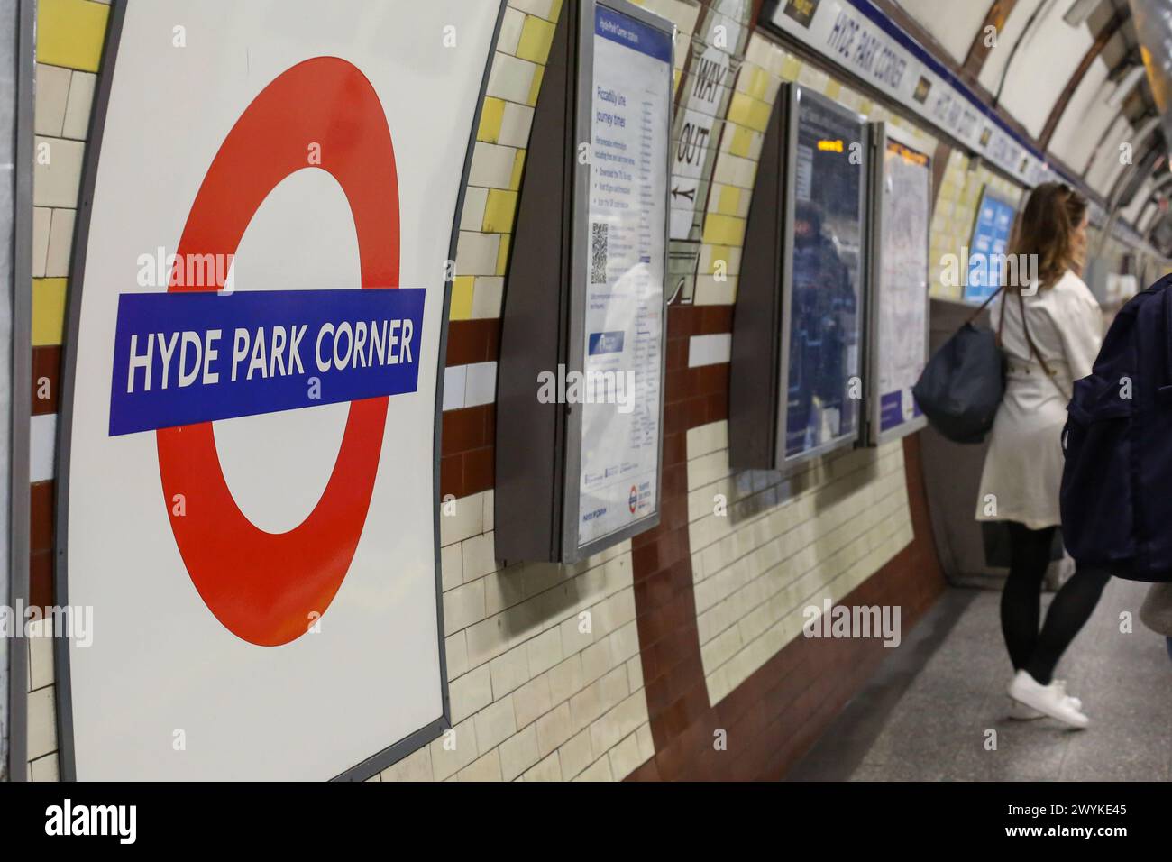 Londra, Regno Unito. 30 marzo 2024. Cartello di "Hyde Park Corner" esposto alla stazione di Londra. (Foto di Steve Taylor/Sipa USA) credito: SIPA USA/Alamy Live News Foto Stock