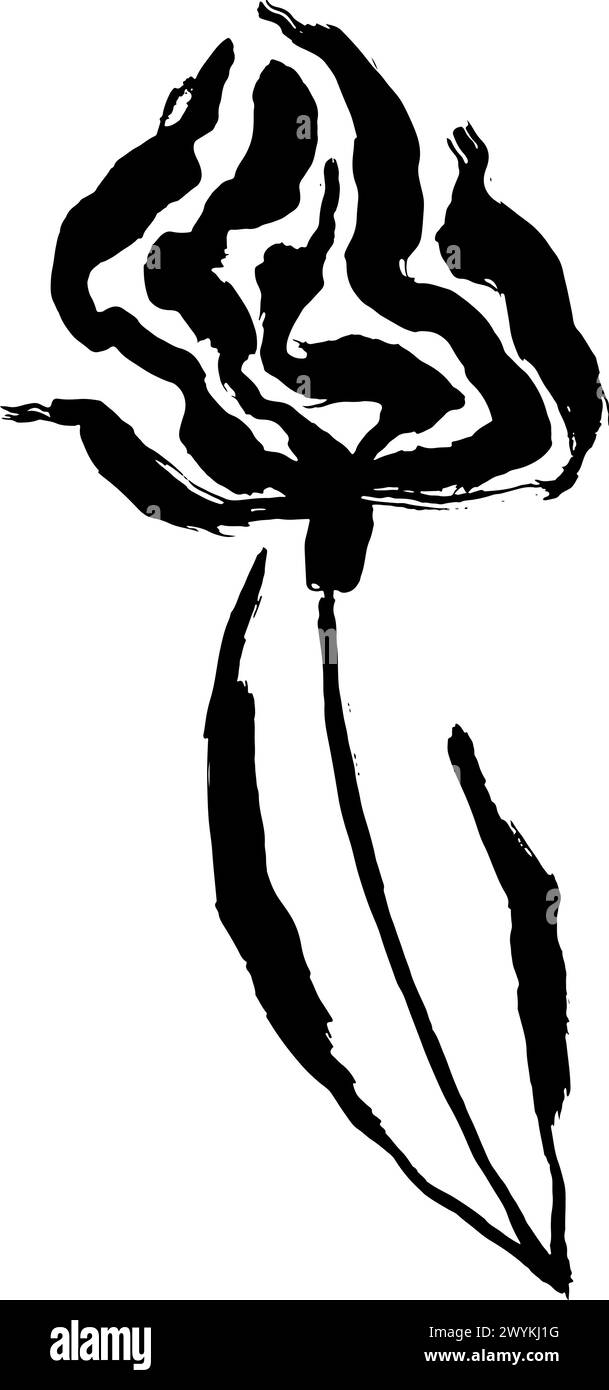 Dry Bruch Grunge Poppy Flower silhouette Illustrazione Vettoriale