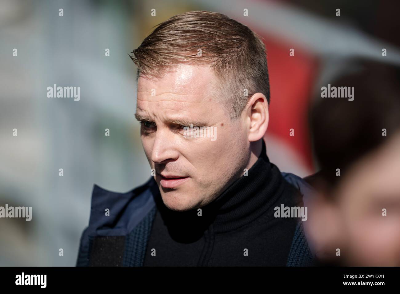 Johannes Hoff Thorup, capo-allenatore del Nordsjaelland, durante la partita di Super League 3F tra il Nordsjaelland e il Copenhagen a Right to Dream Park a Farum, domenica 7 aprile 2024. (Foto: Mads Claus Rasmussen/Ritzau Scanpix) Foto Stock