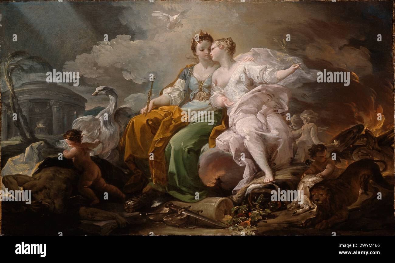 Allegoria della pace e della giustizia, schizzo preparatorio, Indianapolis Museum of Art, CA. 1753–54 Giaquinto, Corrado (1703 - 1766) – Foto Stock