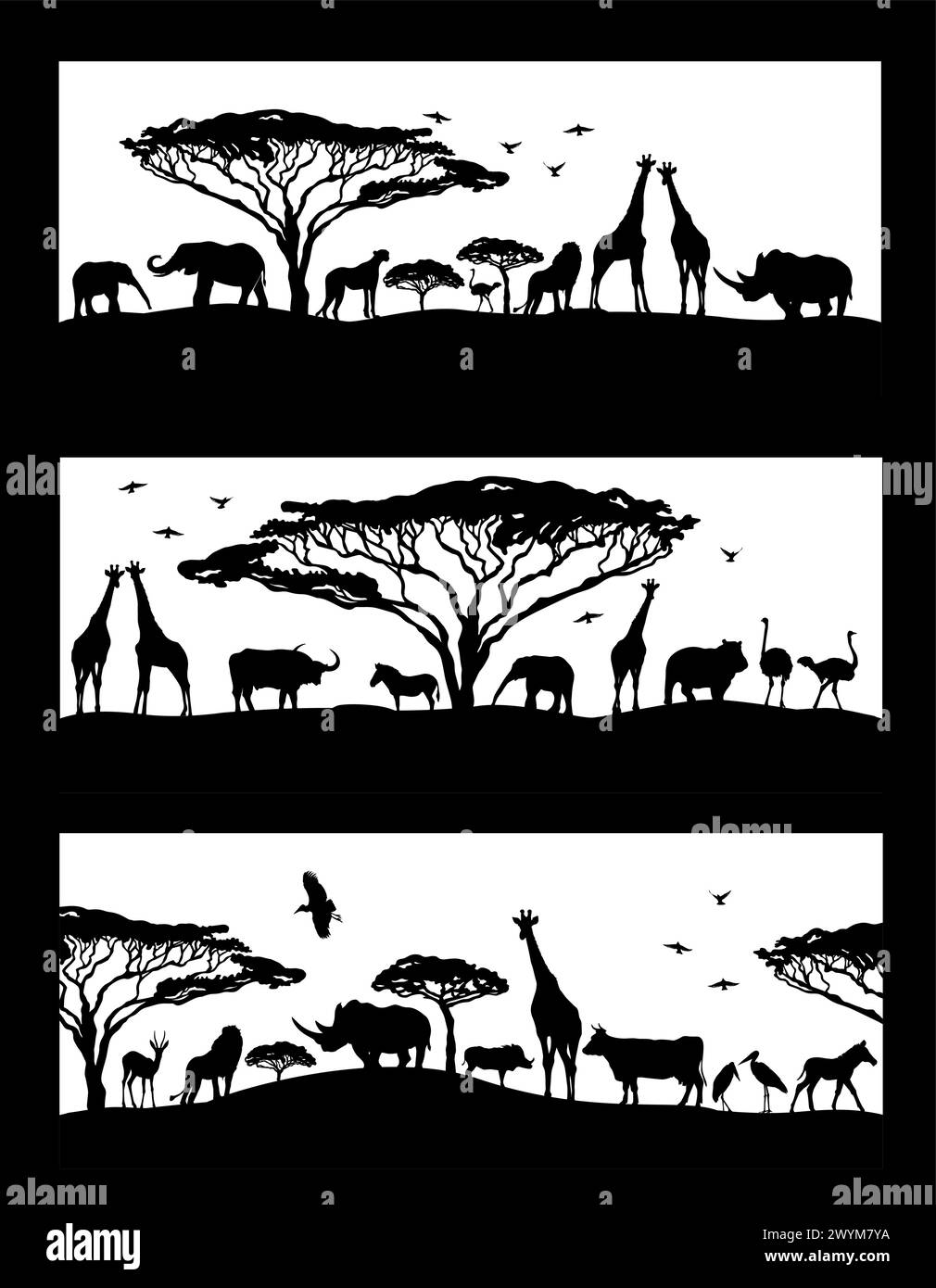 Sagome africane di animali. disegno a mano. Non ai, illustrazione vettoriale Illustrazione Vettoriale