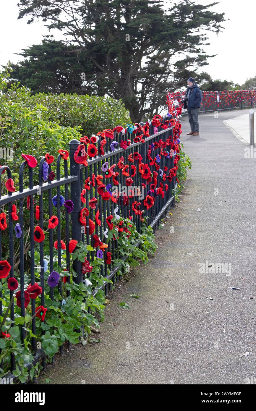 Fiori all'uncinetto, Road of Remembrance, Folkestone, Kent, Inghilterra, gran Bretagna Foto Stock