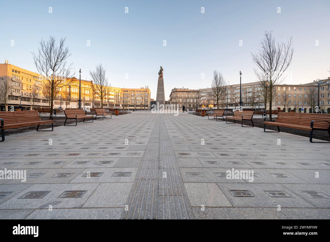 La città di Lodz - Vista di Piazza della libertà. Polonia. Foto Stock