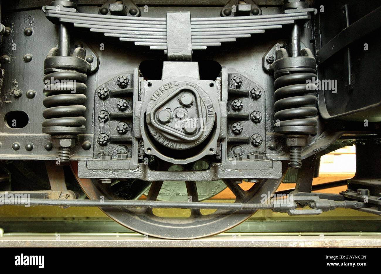 Dettaglio delle ruote, treno al museo di storia delle ferrovie. Azpeitia. Guipúzcoa, Euskadi. Spagna. Foto Stock