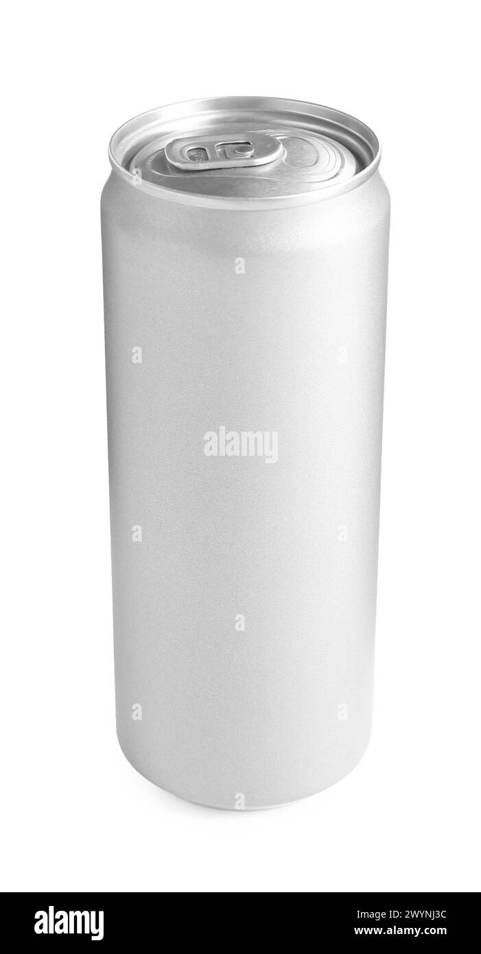 Bevanda energetica in lattina di alluminio isolata su bianco Foto Stock
