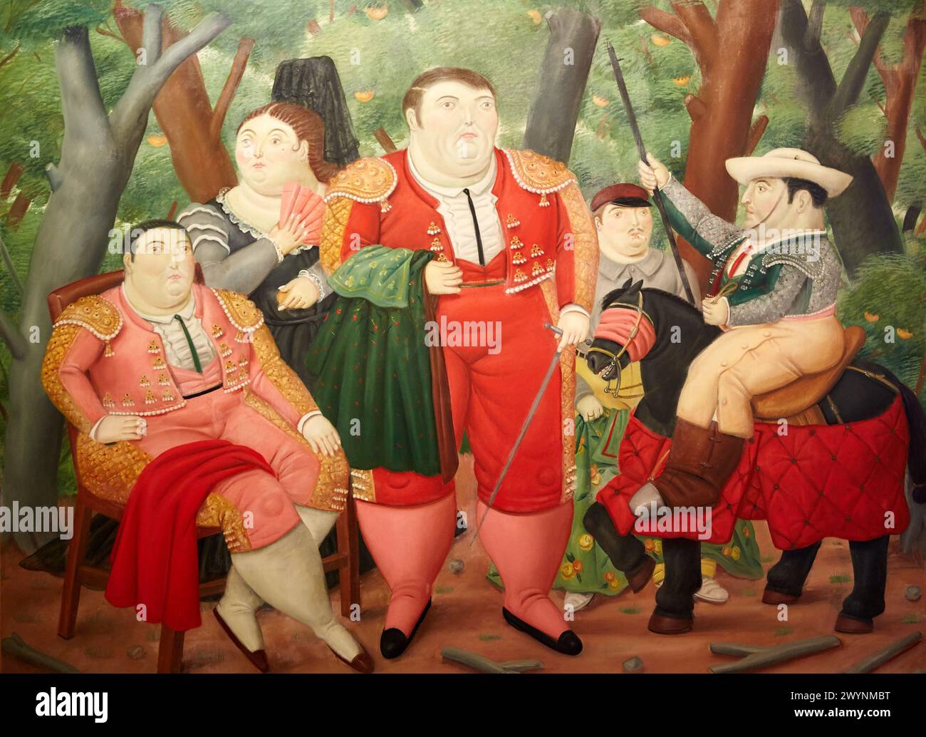 "El Zurdo and His Cuadrilla", 1987, Fernando Botero, Museo de Antioquia, Medellin, Antioquia, Colombia. Foto Stock