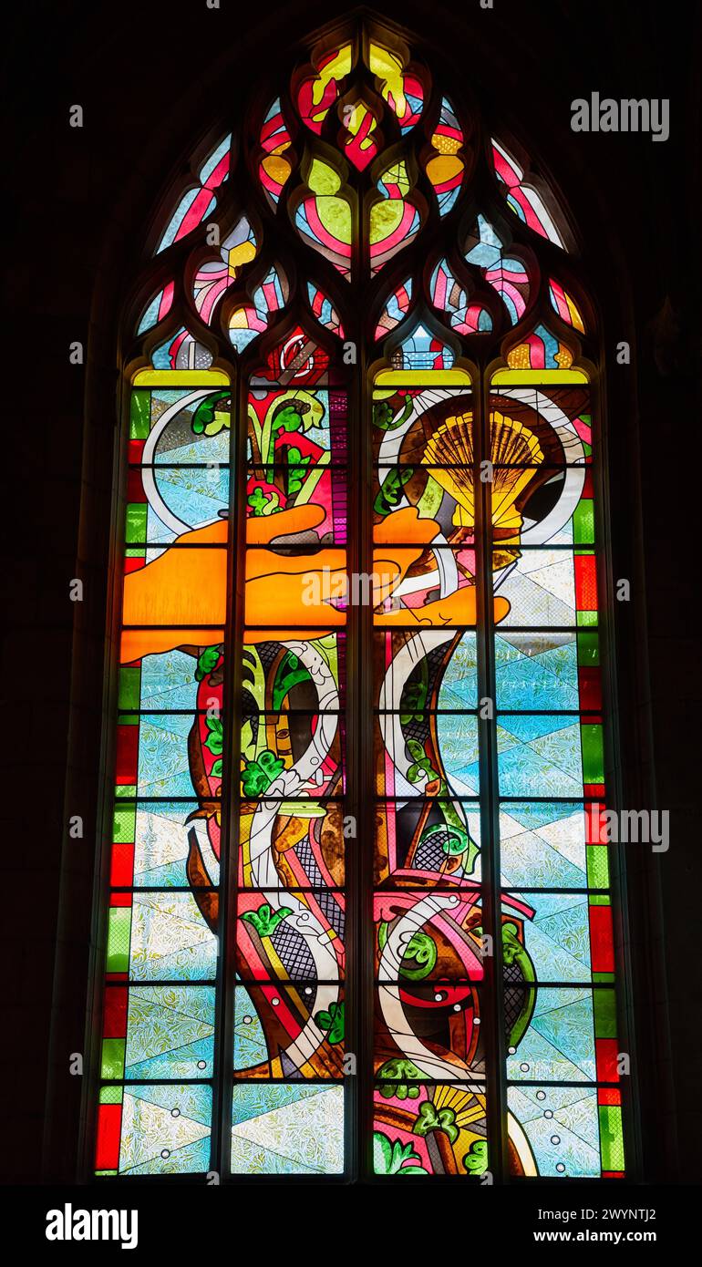 Vetrate colorate, Cattedrale Saint Cyr e Sainte Julitte, Nevers, Nievre, Borgogna, Francia, Europa. Foto Stock
