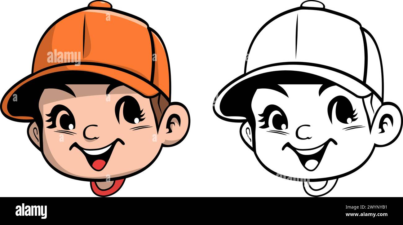 felice sorriso sportivo positivo cartoni animati ragazzo figura vettoriale cappellino da baseball Illustrazione Vettoriale