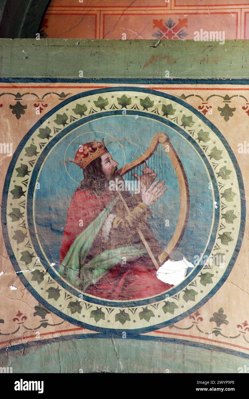 Re David, affresco sul coro nella chiesa di Sant'Elia a Lipnik, Croazia Foto Stock