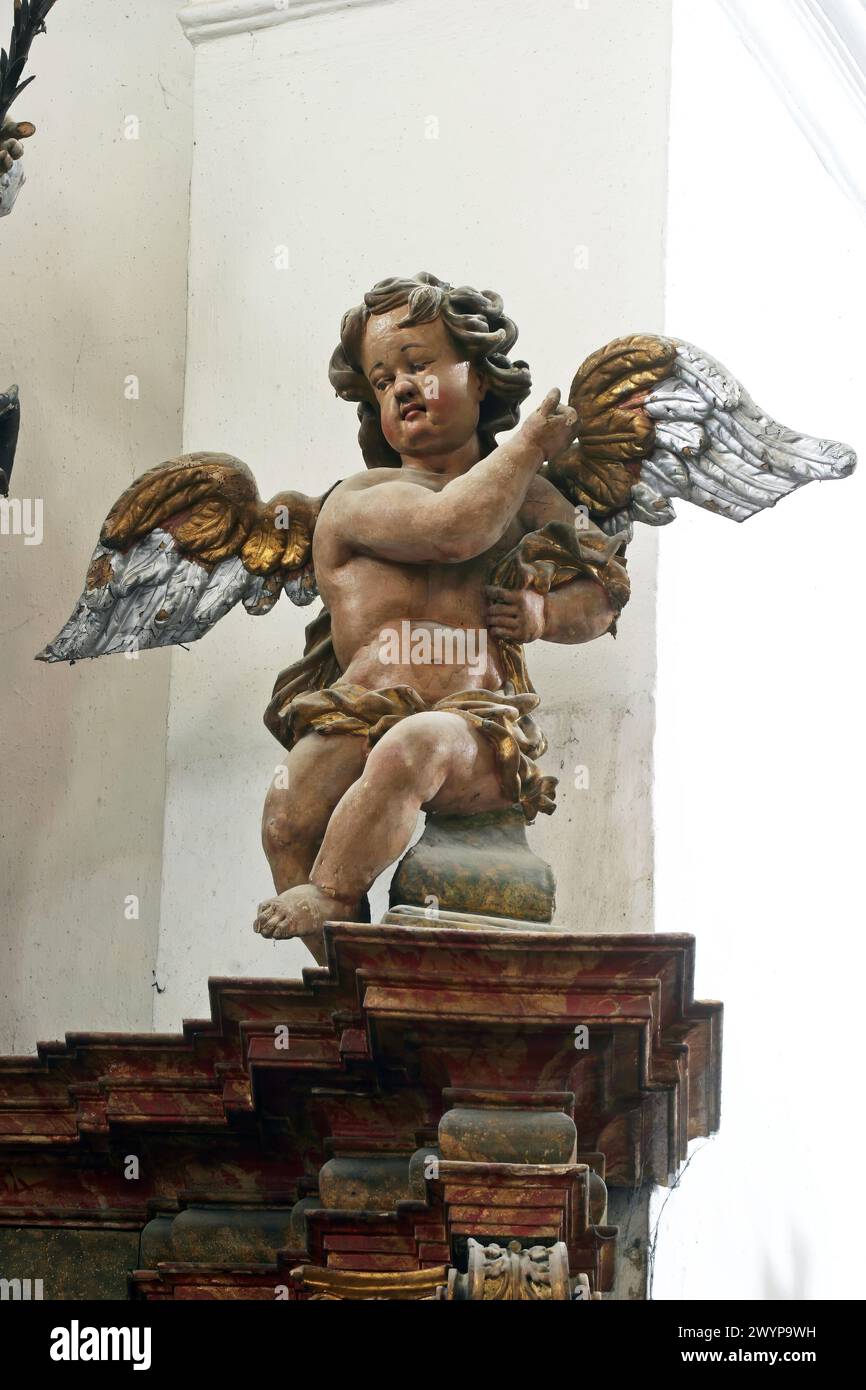 Statua dell'Angelo nella chiesa di San Leonardo di Noblac a Kotari, Croazia Foto Stock