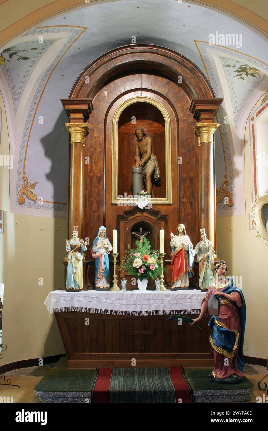 Altare della flagellazione di Gesù nella chiesa parrocchiale dell'Immacolata Concezione a Mace, Croazia Foto Stock