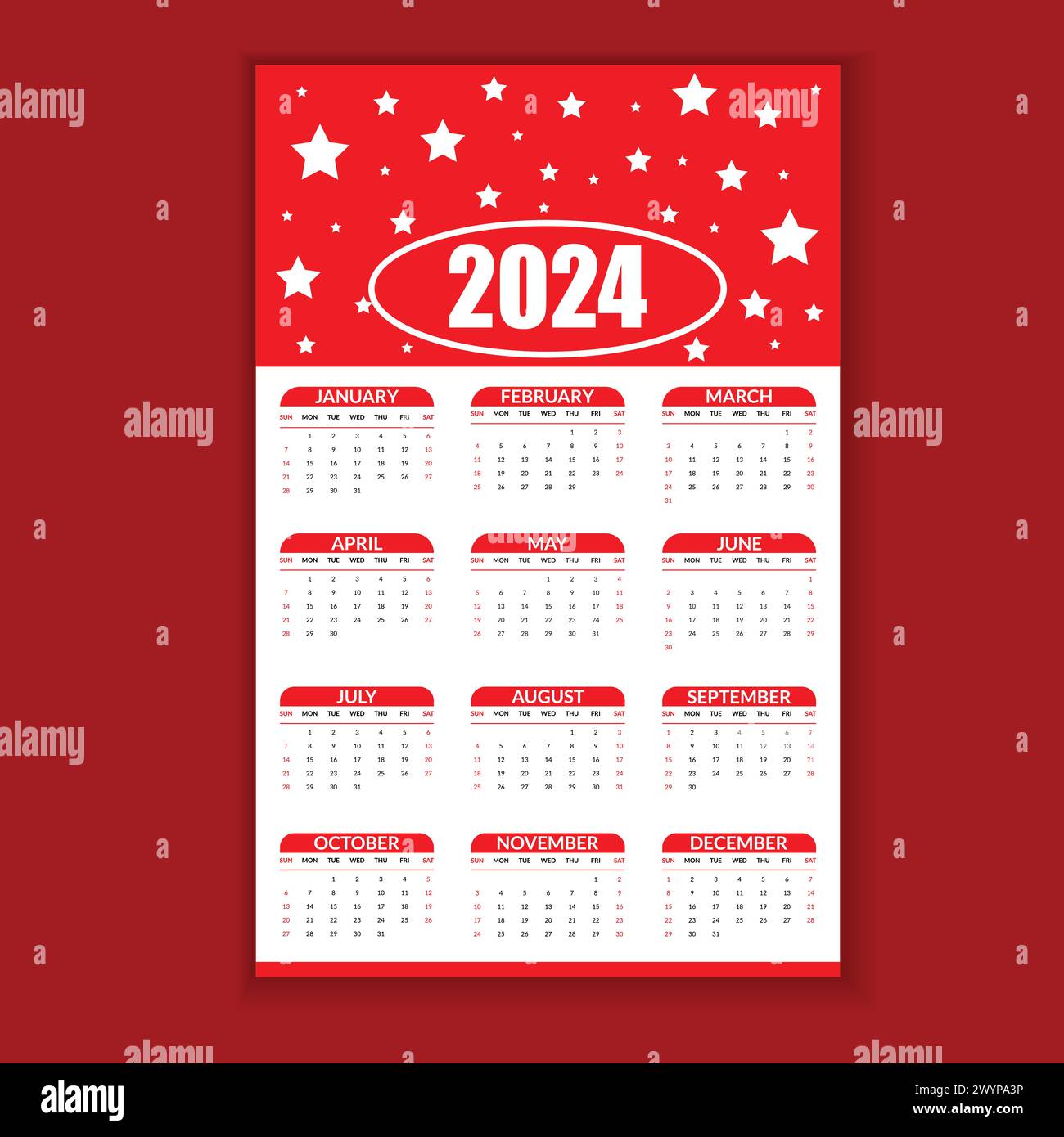 2024 grafica vettoriale del calendario Illustrazione Vettoriale