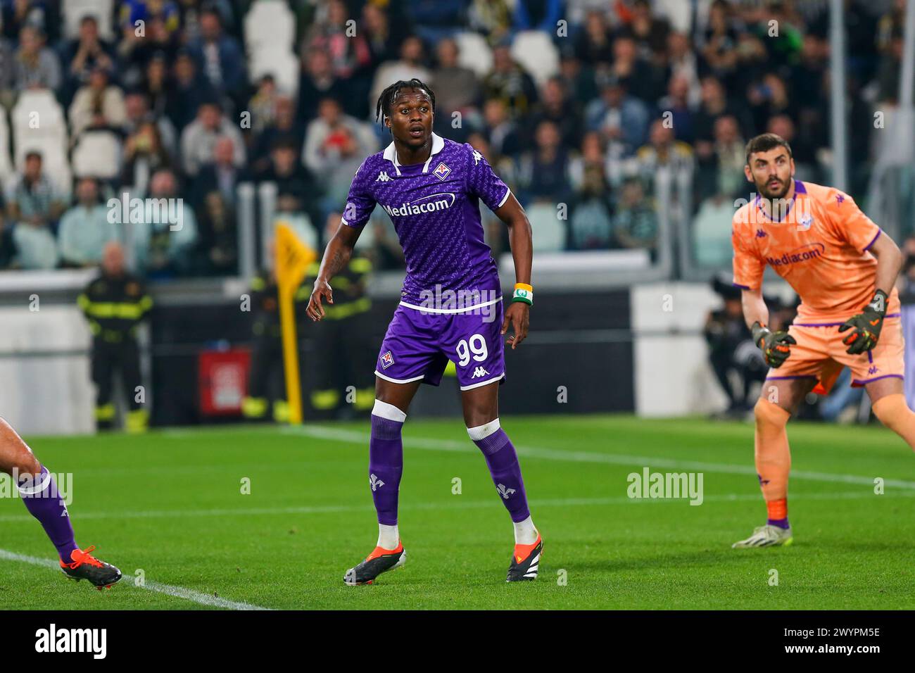 Christian Kouamé dell'ACF Fiorentina durante la partita tra Juventus FC e AC Fiorentina il 7 aprile 2024 all'Allianz Stadium di Torino. Foto Stock