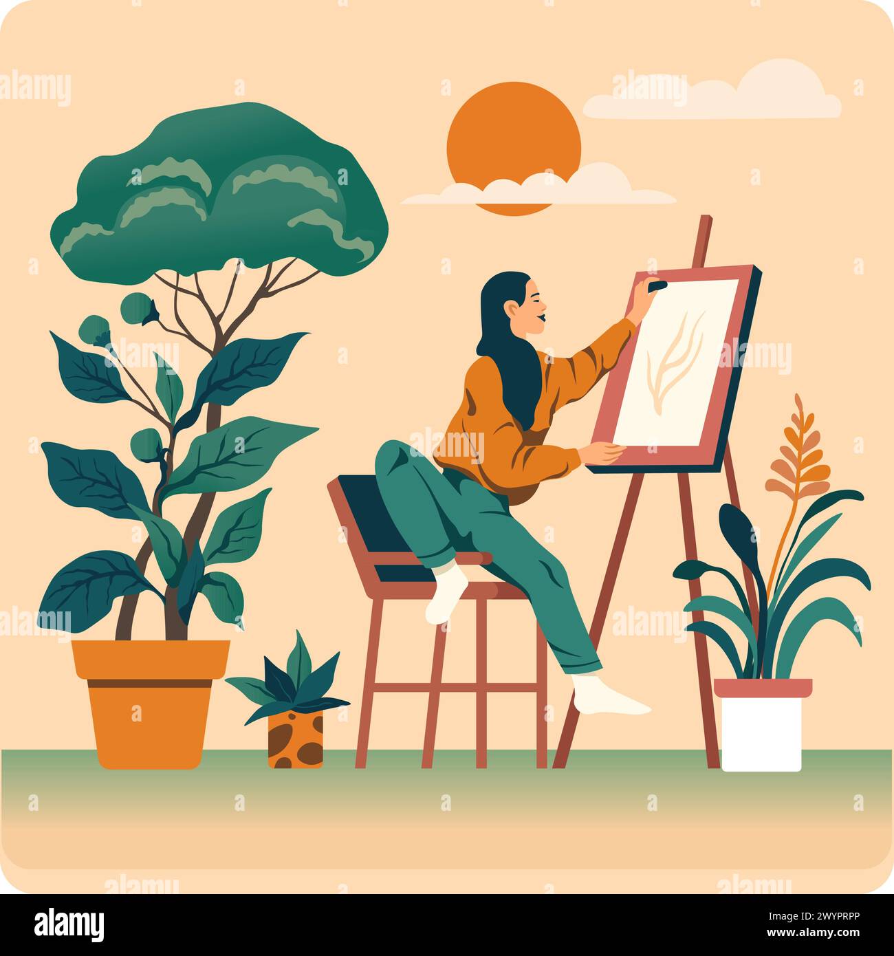 Pittura artistica Hobby a casa Illustrazione Vettoriale
