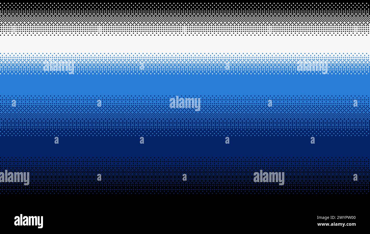 Sfumatura grafica pixel dal blu scuro al bianco. Sfondo vettoriale dithering senza interruzioni Illustrazione Vettoriale