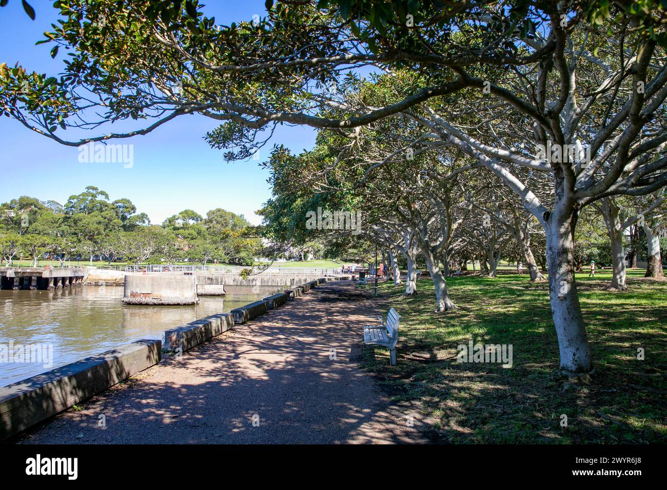 Mort Bay Park a Sydney, Australia, sede del primo cantiere navale di carenaggio in Australia costruito nel 1855 e chiuso nel 1959, NSW, Australia Foto Stock