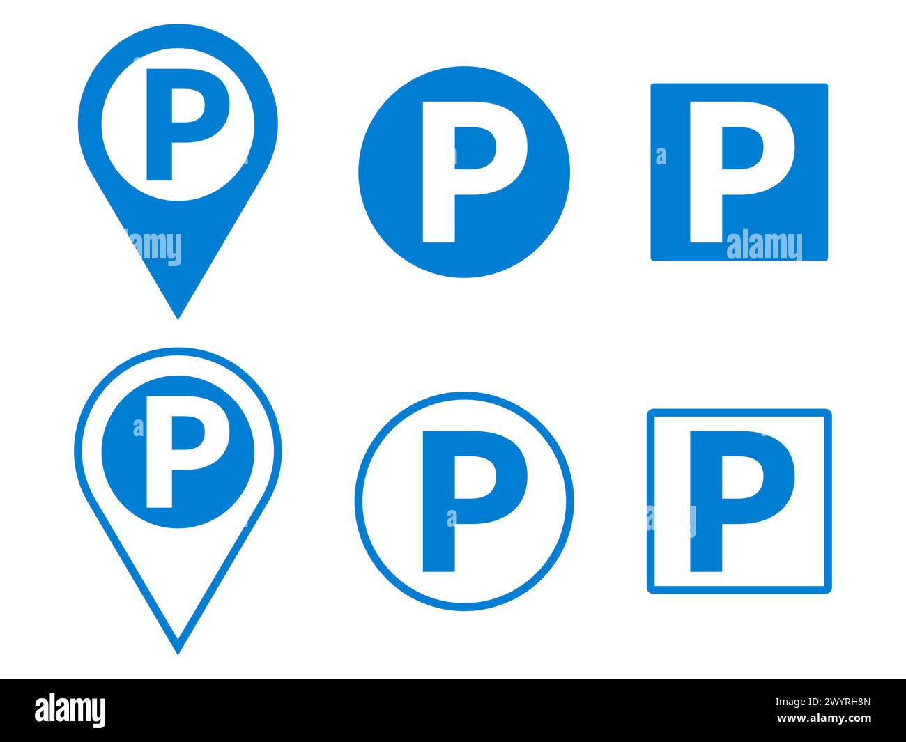 Vettori di segnali di parcheggio di varie forme. Illustrazione Vettoriale