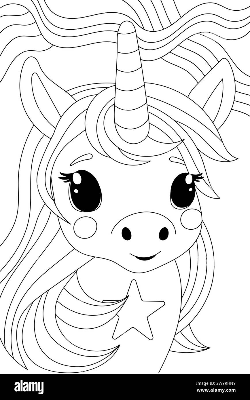 Unicorn Portrait for Coloring è Una pagina per la creatività dei bambini Illustrazione Vettoriale