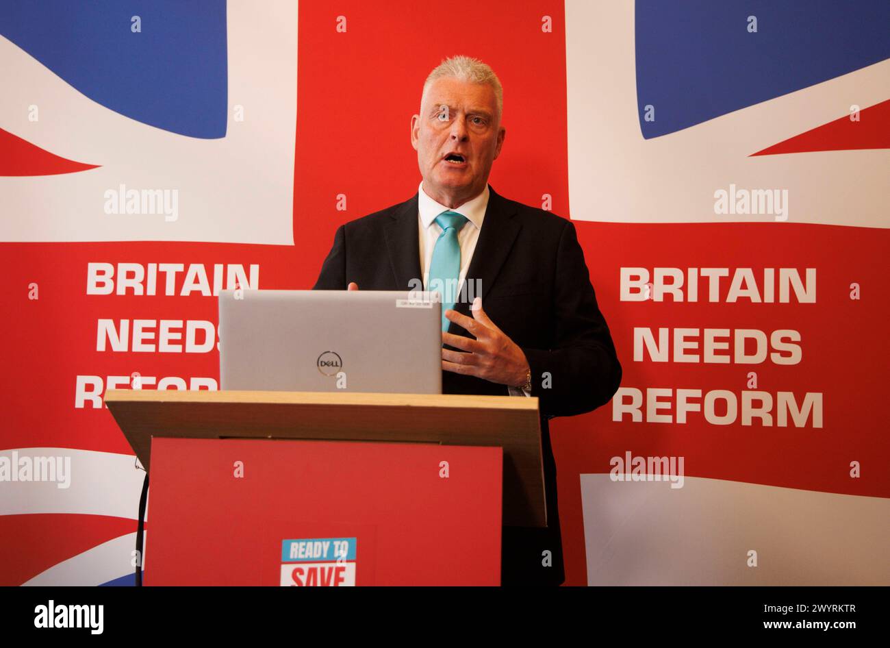 Londra, Regno Unito. 8 aprile 2024. Conferenza stampa Lee Anderson Reform. LabourÕs tradimento della classe operaia è il tema della conferenza stampa. Crediti: Mark Thomas/Alamy Live News Foto Stock