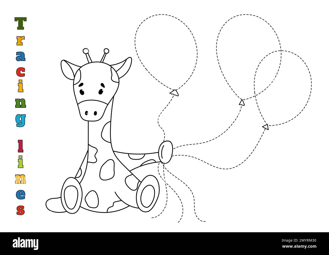 Delineare i contorni delle sfere sul foglio di lavoro per le linee di tracciamento, adatto per i bambini in età prescolare di 4-6 anni Illustrazione Vettoriale