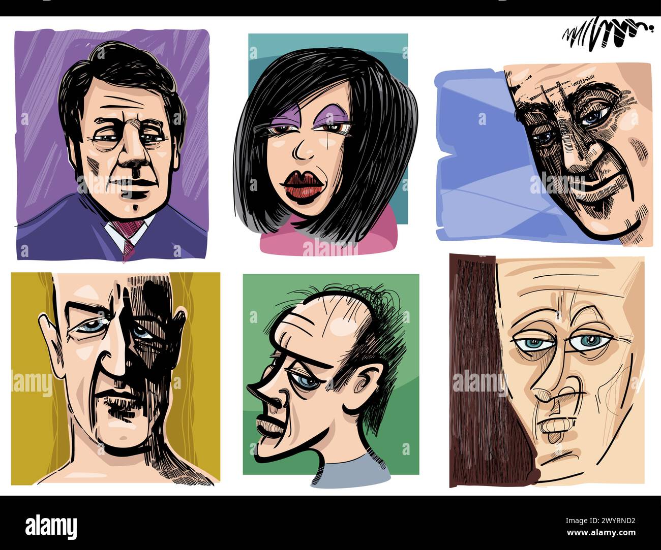 disegni artistici illustrazioni di personaggi personaggi caricature o set di disegni Illustrazione Vettoriale