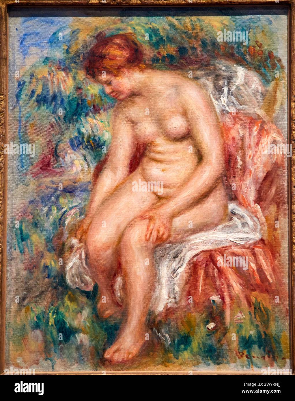 Baigneuse assise S'essuyant une jambe, 1914, Pierre Auguste Renoir, Musée d'Art moderne, Troyes, regione Champagne-Ardenne, dipartimento Aube, Francia, UE Foto Stock