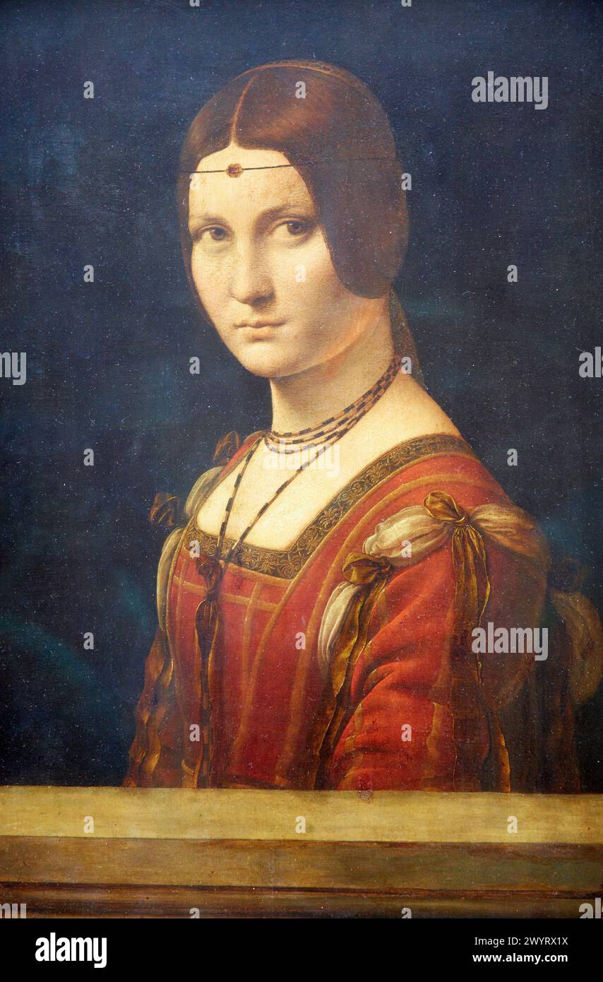 Portrait de femme, dit la Belle Ferronnière. 1495-1499. Léonard de Vinci. Museo del Louvre. Parigi. Francia Foto Stock