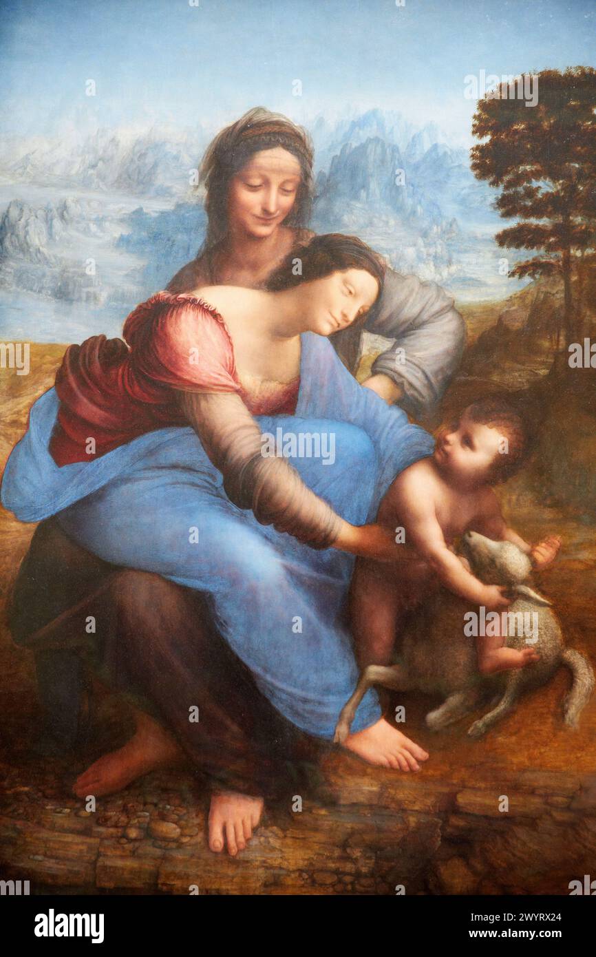 Sainte Anne, la Vierge et l'Enfant jouant avec un agneau, dite la Sainte Anne. Léonard de Vinci. Museo del Louvre. Parigi. Francia Foto Stock