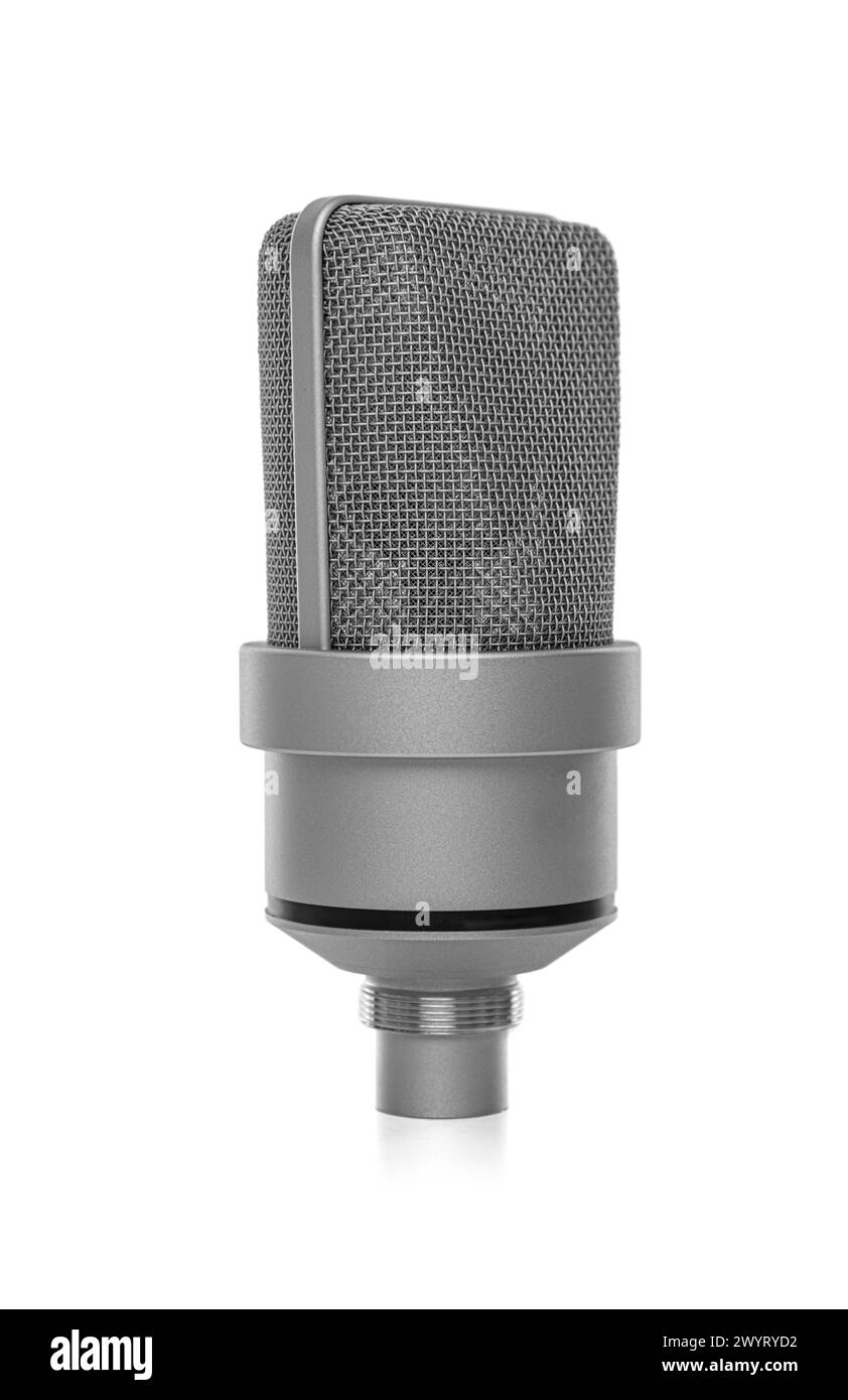 Microfono da studio isolato su sfondo bianco. Foto Stock