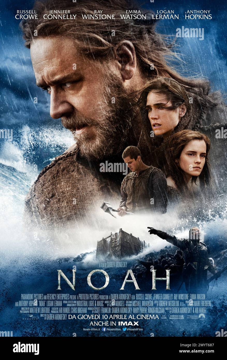 Noah (2014) diretto da Darren Aronofsky e interpretato da Russell Crowe, Jennifer Connelly, Emma Watson e Anthony Hopkins. Noè è scelto da Dio per intraprendere una missione importante prima che un'alluvione apocalittica pulisca il mondo. Poster US One sheet.***SOLO PER USO EDITORIALE*** credito: BFA / Paramount Pictures Foto Stock