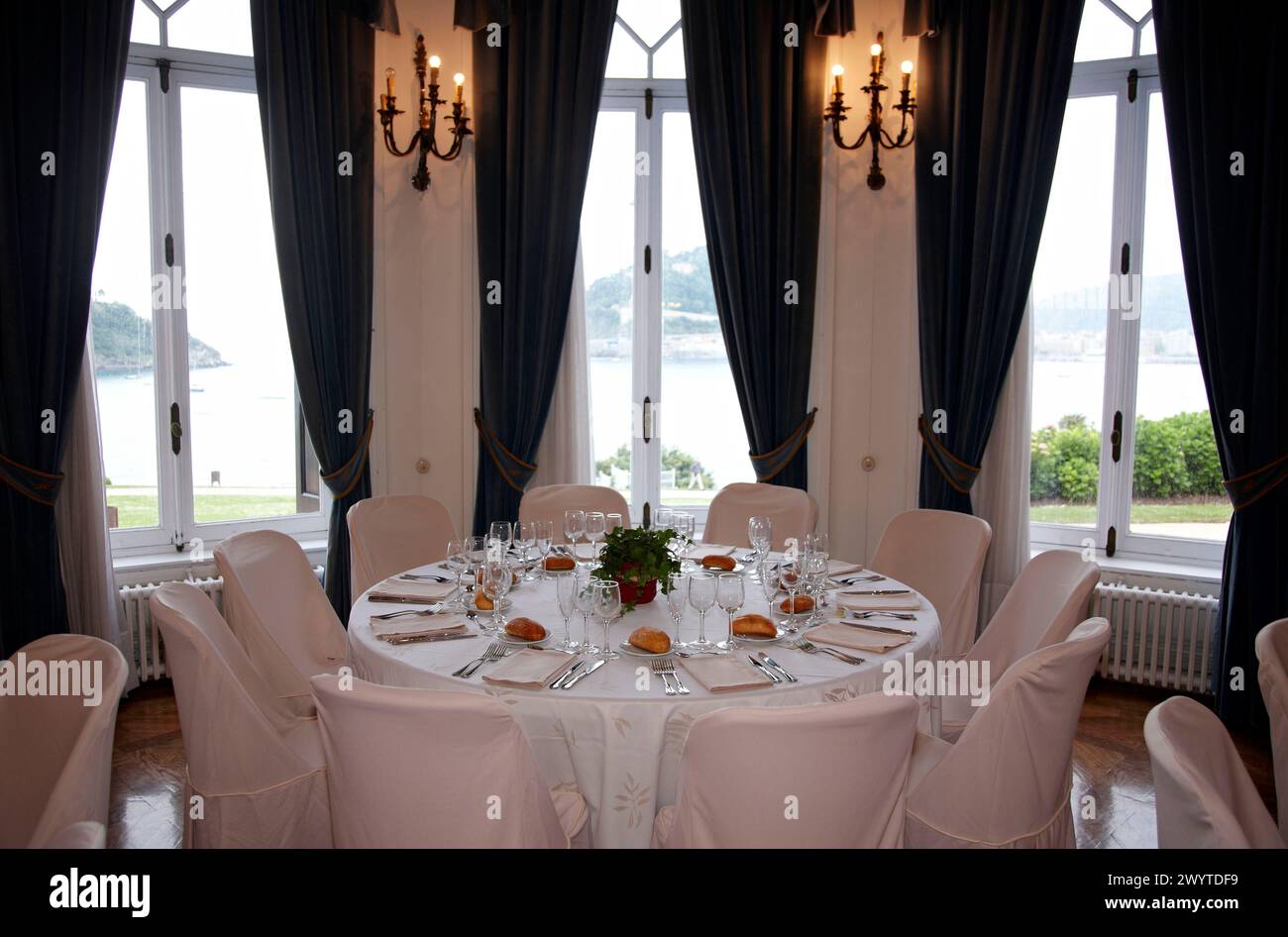 Sala da pranzo di gala, Palacio de Miramar, San Sebastian, Gipuzkoa, Euskadi, Spagna. Foto Stock