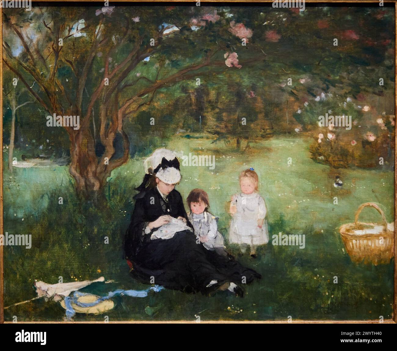 "Femme et enfants sur le gazon" dit aussi "Les Lilas à Maurecourt", 1874, Berthe Morisot (1841-1895) Foto Stock