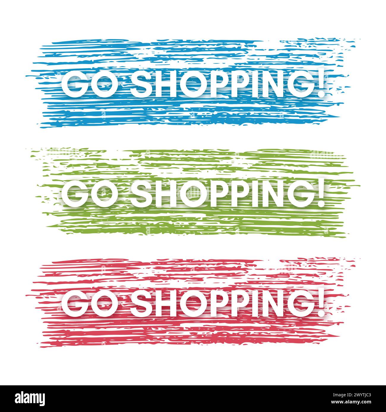Vai a fare shopping. Set di tre striscioni di vendita sui coloratissimi spot dipinti. Illustrazione vettoriale Illustrazione Vettoriale