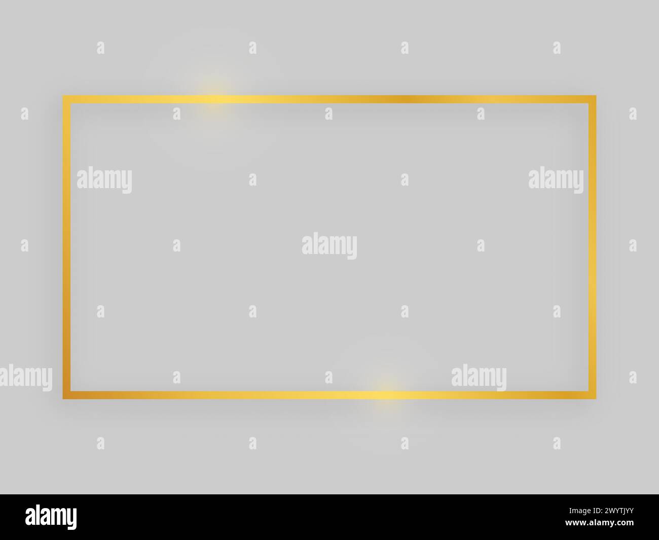 Cornice lucida con effetti luminosi. Cornice rettangolare oro con ombra su sfondo grigio. Illustrazione vettoriale Illustrazione Vettoriale