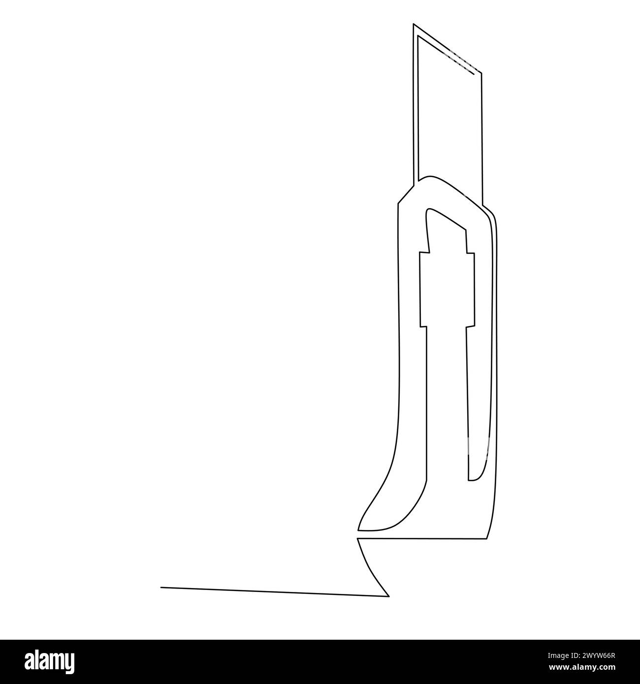 Disegno a linea continua della taglierina della carta. Utensile domestico per il taglio del legno. Semplice elemento di design vettoriale disegnato a mano. Illustrazione per applicazioni industriali e const Illustrazione Vettoriale