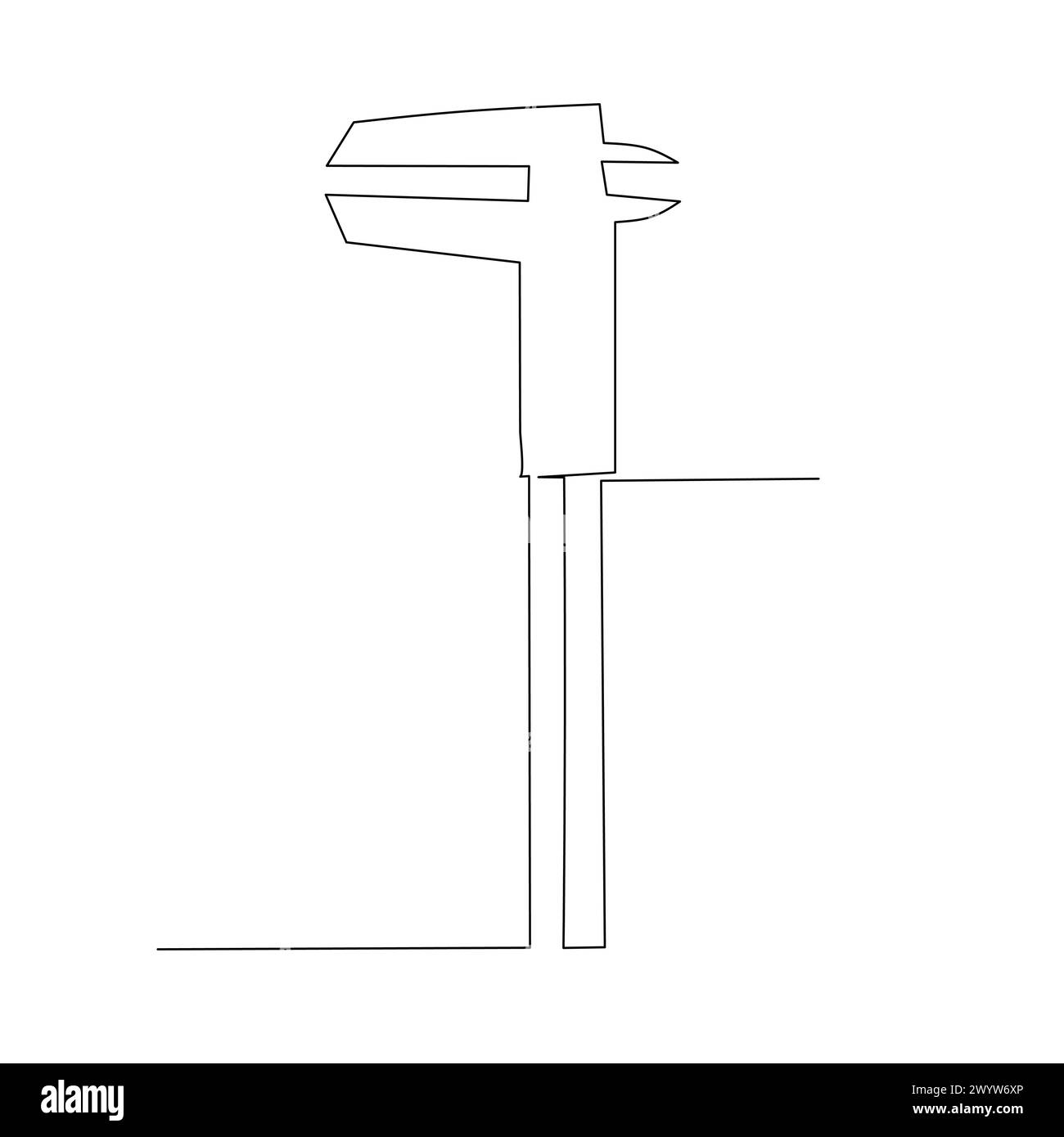 Un disegno a linea continua con scala a nonio o calibro e un semplice elemento di design vettoriale disegnato a mano. Illustrazione per applicazioni industriali e edili Illustrazione Vettoriale