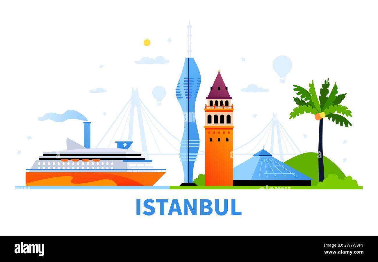Riposo turistico a Istanbul - illustrazione vettoriale colorata moderna Illustrazione Vettoriale