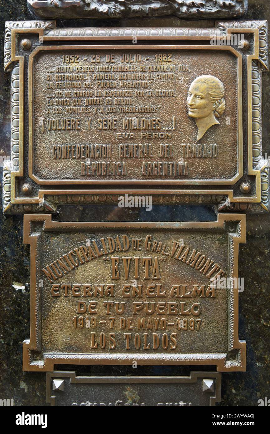 Tomba di Eva Duarte Peron ('evita') ex first lady. Cementerio de la Recoleta. Buenos Aires. Argentina. Foto Stock