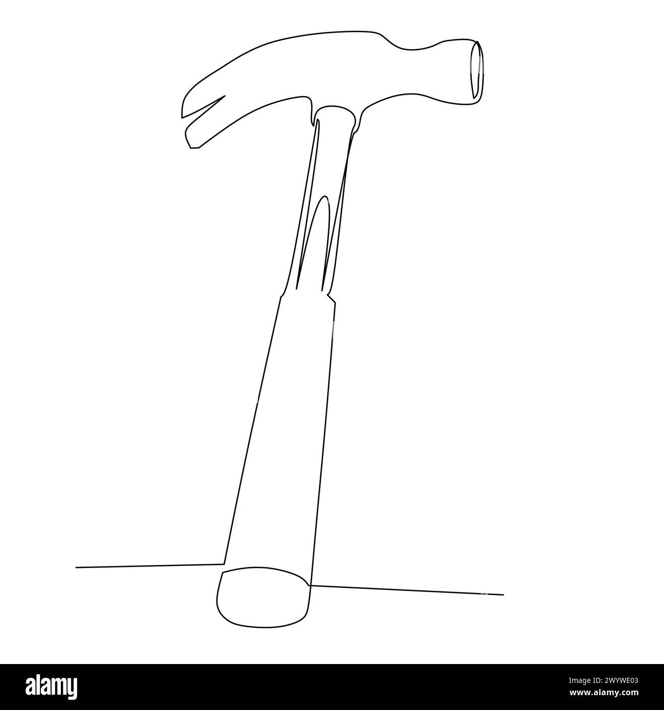 Disegno in linea continua di un martello a baionetta. Attrezzo per inserire o estrarre chiodi dal legno. Semplice vettore piatto disegnato a mano per l'utensile in dotazione Illustrazione Vettoriale