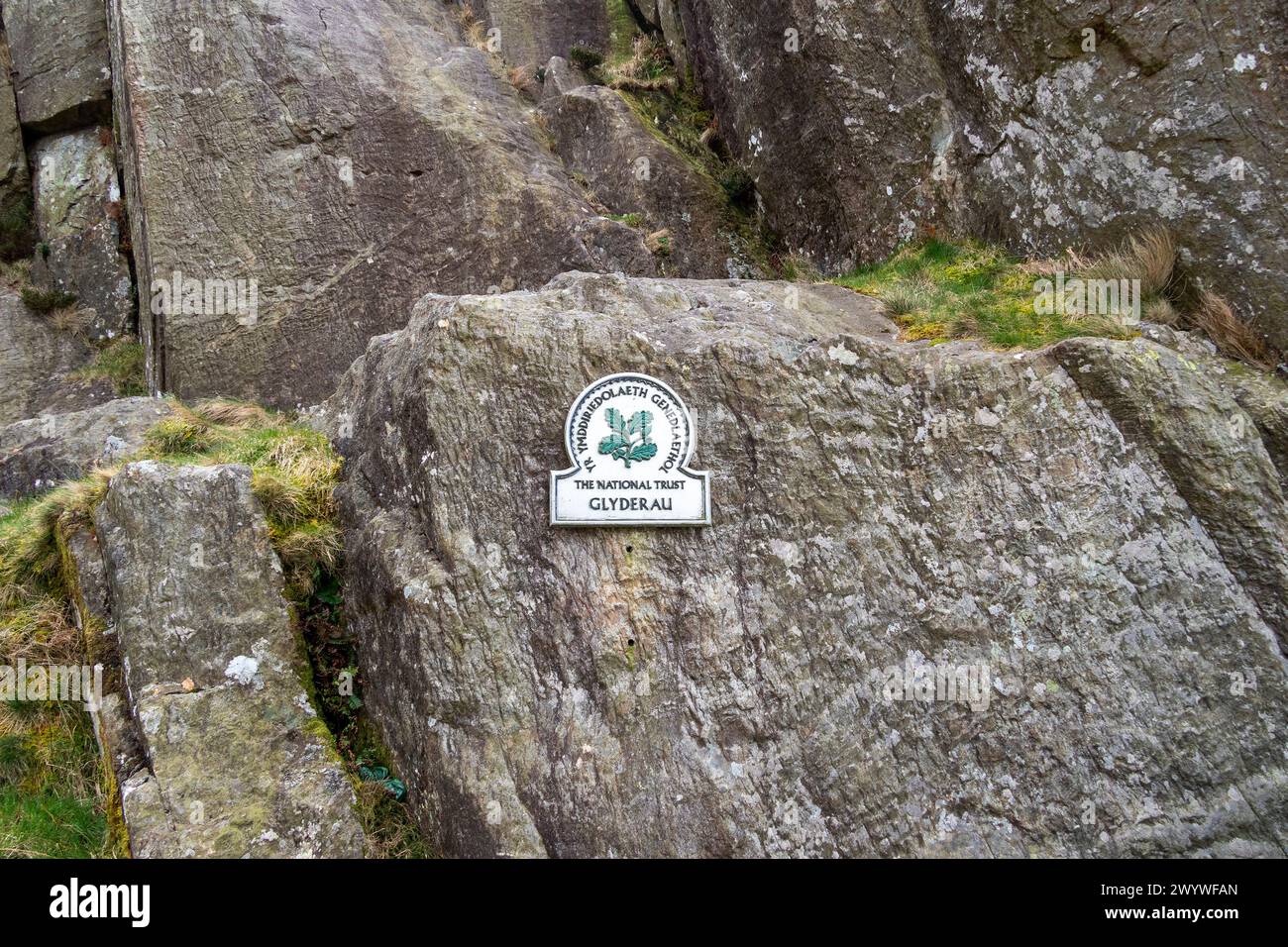 Cartello del National Trust, Snowdonia National Park, Pont Pen-y-benglog, Bethesda, Bangor, Galles, Gran Bretagna Foto Stock