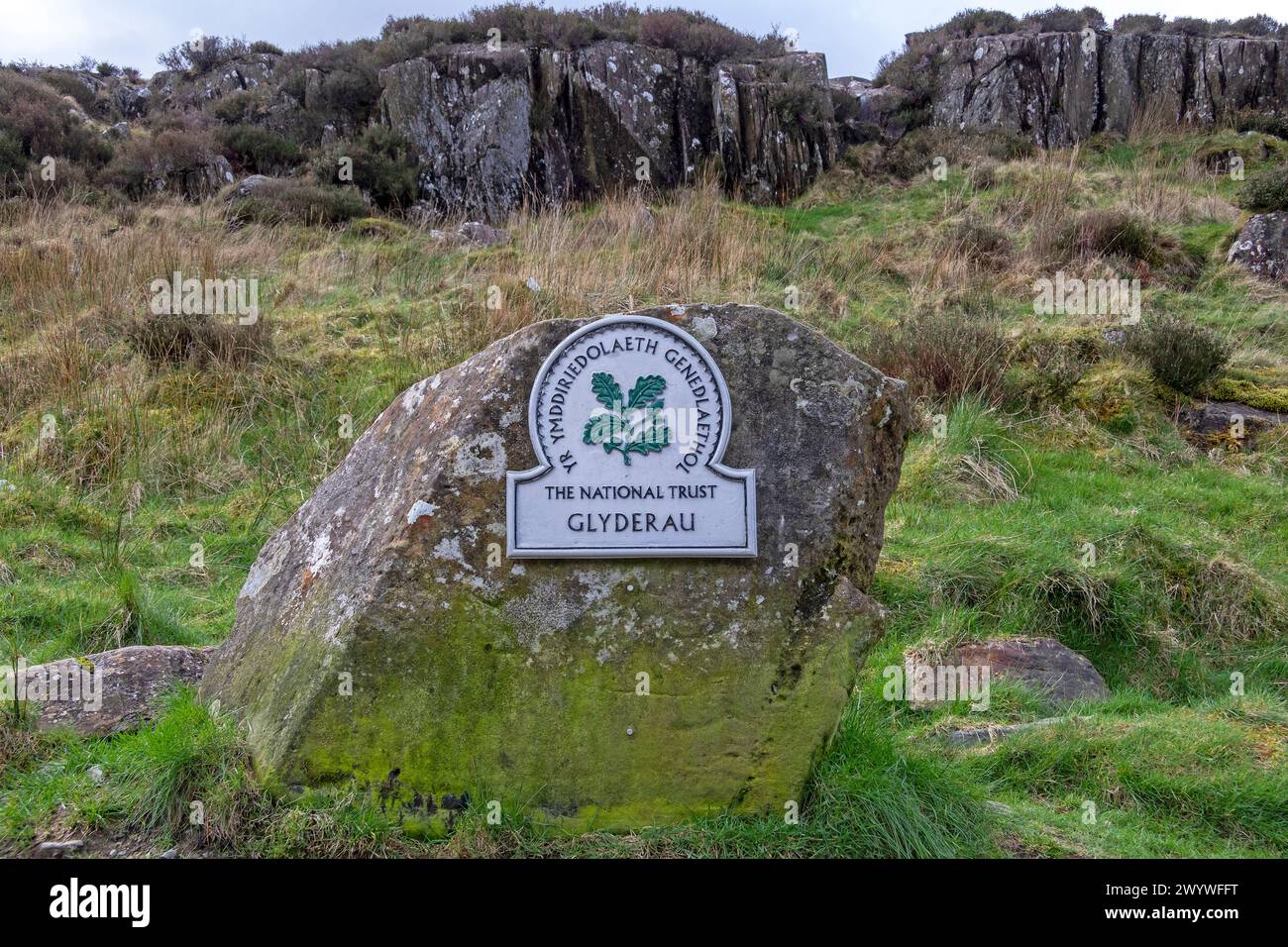 Cartello del National Trust, Snowdonia National Park, Pont Pen-y-benglog, Bethesda, Bangor, Galles, Gran Bretagna Foto Stock