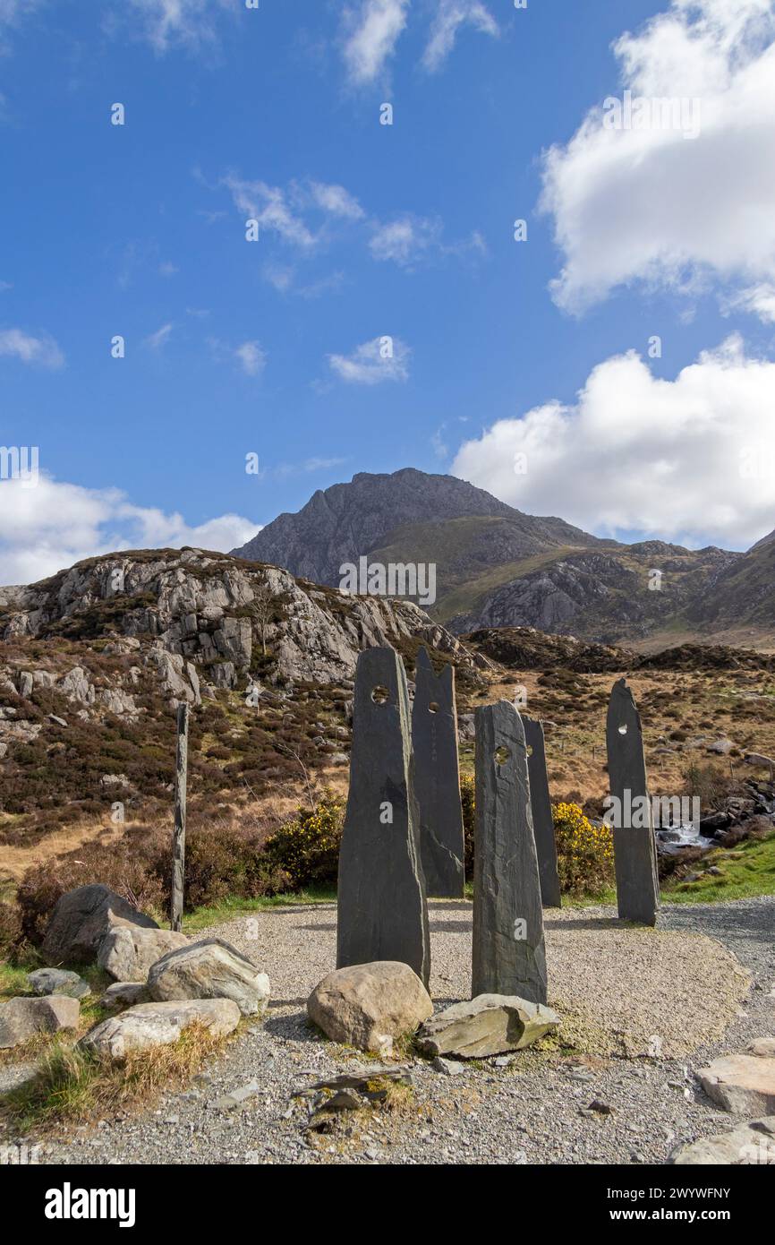 Opere d'arte, Snowdonia National Park vicino a Pont Pen-y-benglog, Bethesda, Bangor, Galles, Gran Bretagna Foto Stock