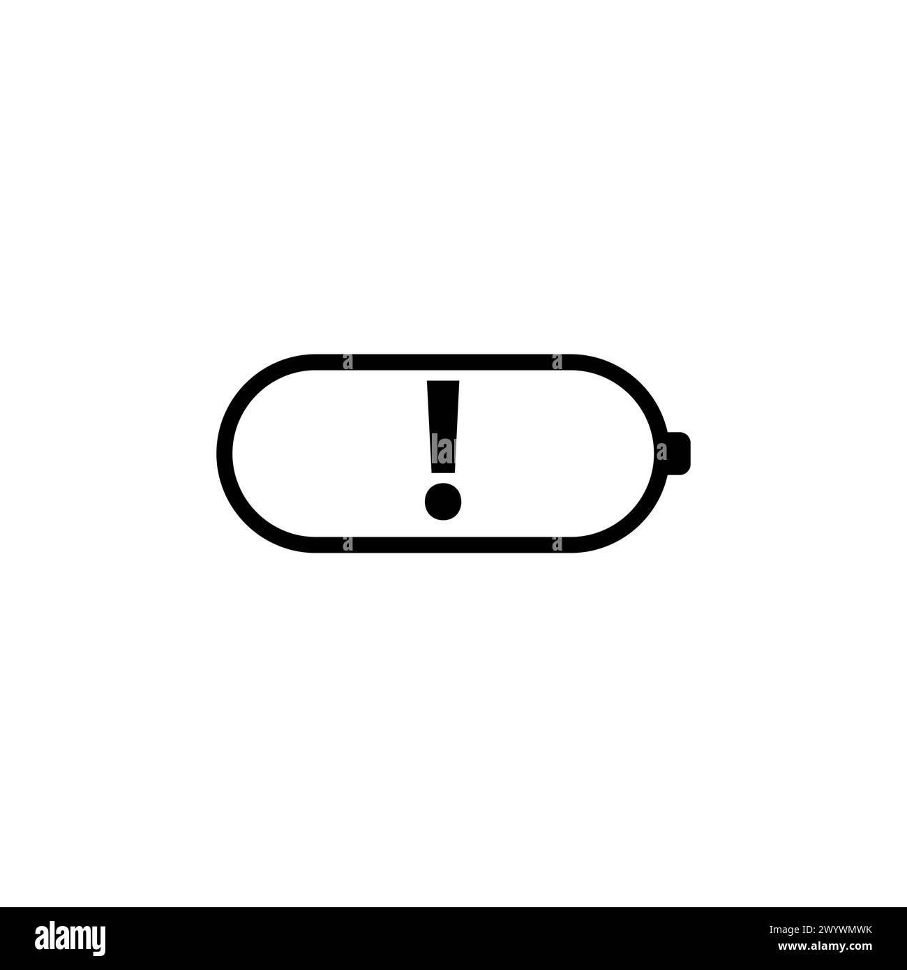 Batteria con icona vettoriale piatta esclamativa. Simbolo solido semplice isolato su sfondo bianco Illustrazione Vettoriale