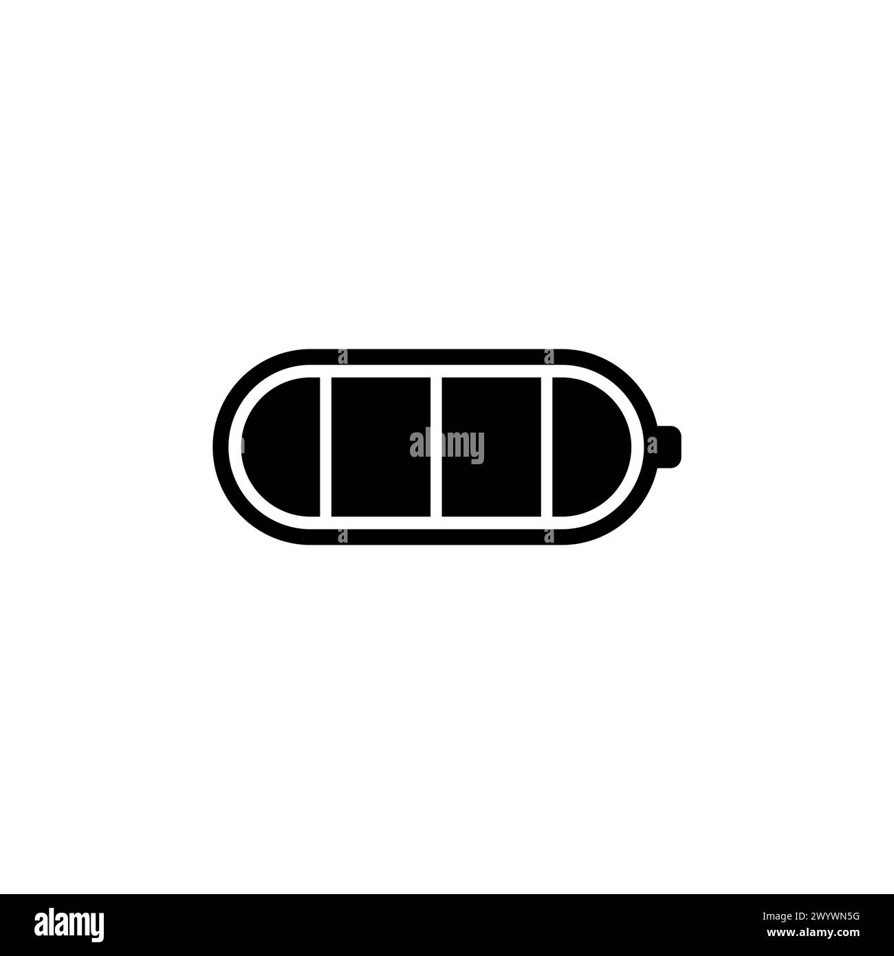 Icona del vettore di batteria scarica completamente carica. Simbolo solido semplice isolato su sfondo bianco Illustrazione Vettoriale