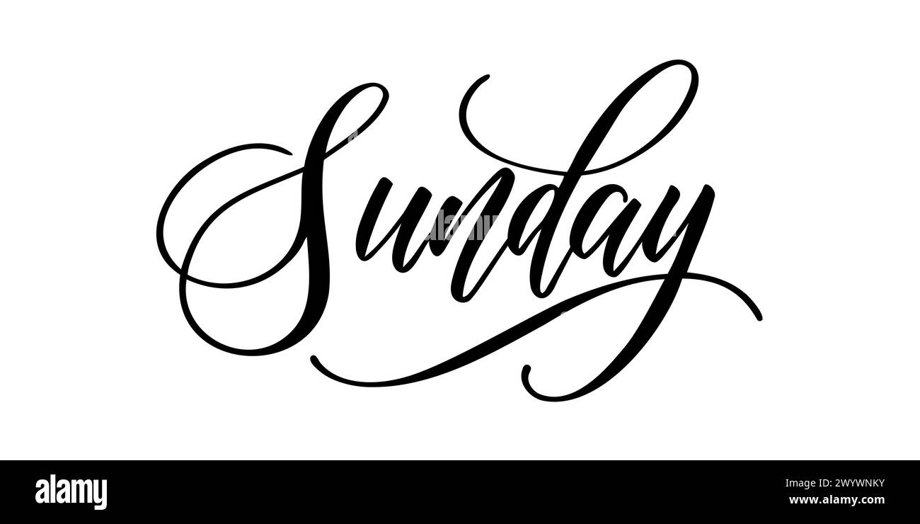 Domenica - testo scritto a mano in stile calligrafico su sfondo bianco. Illustrazione vettoriale. Illustrazione Vettoriale