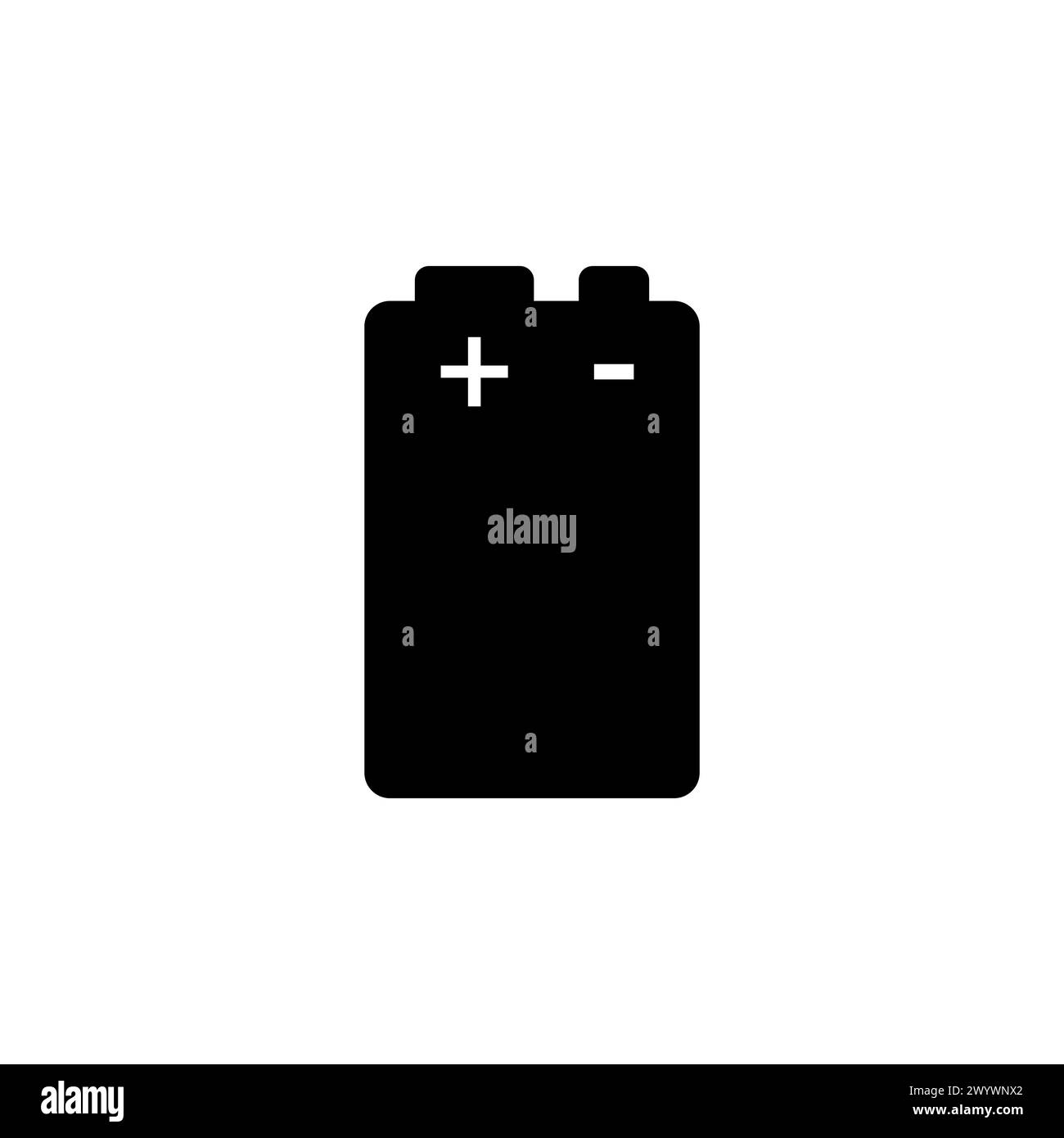 Icona vettoriale batteria alcalina scarica. Simbolo solido semplice isolato su sfondo bianco Illustrazione Vettoriale