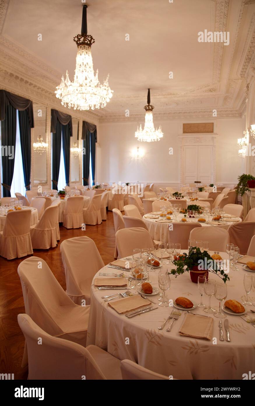 Sala da pranzo di gala, Palacio de Miramar, San Sebastian, Gipuzkoa, Euskadi, Spagna. Foto Stock